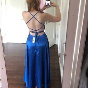 Raw Silk Blue Floor Length Dress, Pockets, 2 Slits